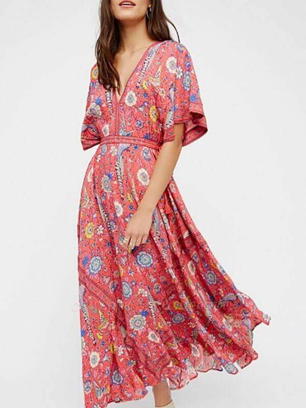 boho-red-flowy-beach-dress