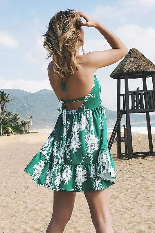 green backless beach dress