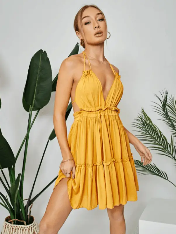 yellow backless beach dress
