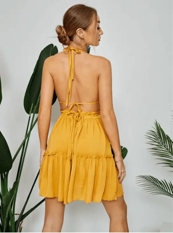 shein yellow backless beach dress