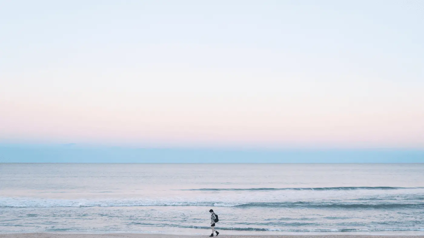 person walking along the beach