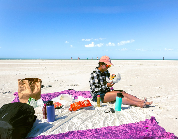 Jeanette-eating-at-Outback-Key-Island-in-Florida how to pack for tropical vacation