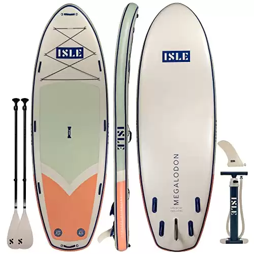ISLE Megalodon Inflatable Stand Up Paddle Board & iSUP Bundle Accessory Pack - Up to 1,050 lbs Capacity — Durable, Lightweight, Stable — 12' L x 45" W x 8" OR 15' L x 56&am...